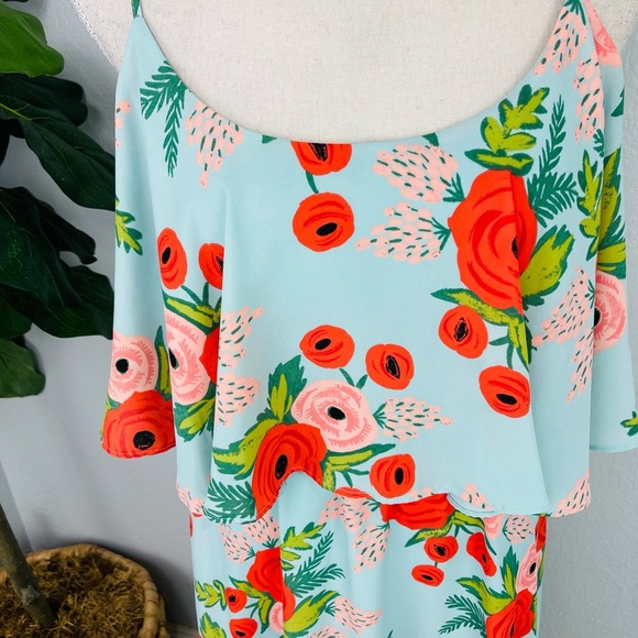 Paper Crown x Rifle Paper Floral Blue Double Tiers Chiffon Poppy Fields Dress - Picture 9 of 9